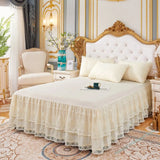 Popxstar shabby chic New 3 Layers Bed Skirt Lace Ruffled Bed Skirt Couvre Lit Bedroom Bed Cover Bed Skirt Non-slip Mattress Cover Bedsheet Bedspread