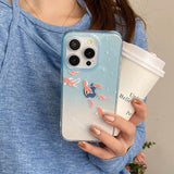 Popxstar  Clear Blue Gradient Koi Fish Gloss Mobile Phone Protective Case For iPhone 12 13 14 15 Pro Max Coque For iPhone 16 Pro Max Cover
