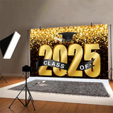 Popxstar Graduation Backdrop Congrats Gold Class of Grad Photocall Decoration Photography Background Photo Banner