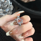 Popxstar Kpop 90s Grunge Aesthetic Irregular Liquid Metal Heart Moonstone Open Ring For Women Luxury Vintage Jewelry EMO Y2K Accessories