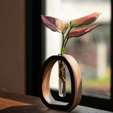 Popxstar  Walnut solid wood flower ware Creative flower arrangement decoration Simple glass plant flower stand mini water-cultured vase