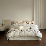 Popxstar  Flowers Towel Embroidery Bedding Set 100% Cotton Brushed Single Queen King Size Duvet Cover Flat/Fitted Sheet Pillowcases 3/4Pc