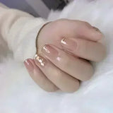 Popxstar  24Pcs Short Almond Press on nails French Tips Press on nails False Nails Simple Rose Full Cover Wearable Fake Nail Tips Art