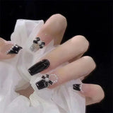 Popxstar 24Pcs Three-dimensional Love Heart False Nails with French Design Long Coffin Wearable Fake Nails Rhinestone Press on Nails Tips