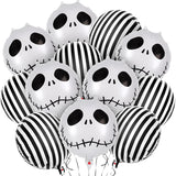 Popxstar 12 Pcs Halloween Foil Balloons Skull Black White Striped Balloons Skeletons Halloween Paty Masquerade Themed Party Decorations