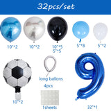 Popxstar 32pcs Football Balloons Set 30inch Blue 0-9 Number Football Foil Balloon Round Soccer Globos For Baby Shower Boys Birthday Party