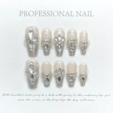 Popxstar 10Pcs Set Blue Handmade Press On Nails Snowflakes Ballet with Rhinestones False Nails Decoration Manicure Fake Nails Tips Art