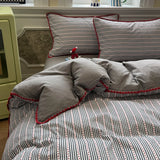 New Striped 100% Cotton Bedding Set Japanese Minimalist Style Duvet Cover Set Single Double Bed Sheet Pillowcase King Queen Size