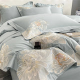 Popxstar High-End Floral Embroidery Green Red Bedding Set Luxury Egyptian Cotton Solid Duvet Cover Flat or Fitted Bed Sheet Pillowcases