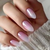 Popxstar 24pcs Simple Almond False Nails Sets Blush Design Press on Nails Art Datachable Short Oval Fake Nail with Jelly Glue Manicure