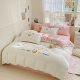 Cute Ice Cream Embroidered Bedding Set Soft Skin-friendly Duvet Cover Set with Sheet Single Double Bed Quilt Cover Pillowcases