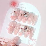 Popxstar Blush Pink False Nails Bowknot Diamond Pearl 3D Design Press on Nail Tips with Harmless Smooth Edge Nails Woman DIY Fake Nails