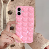 Popxstar  Pink 3D Bubble Pop Heart Cute Girly Phone Case For iPhone 17 Air 16 15 14 Plus 13 12 11 Pro Max Soft Silicone Back Cover Funda