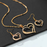 Popxstar prom jewelry 3 Pcs Set Heart Shaped Jewelry Set Of Earrings Pendant Necklace For Women Exquisite Fashion Rhinestone Double Heart Jewelry Set