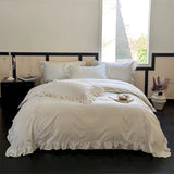 Popxstar  Flowers Embroidery Ruffles Purple Luxury Bedding Set 1000TC Egyptian Cotton Duvet Cover Flat/Fitted Bed Sheet Pillowcases 4Pcs