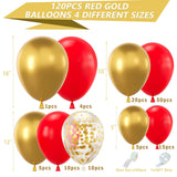 Popxstar  Red and gold balloon wreath set, 122 pieces 18 12 10 5 inch red and gold balloons with golden colorful confetti balloons, suitab