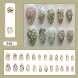 Popxstar 24pcs White Flower Fake Nail Tips Ins Yellow Pink Blush False Nails Wearable Full Cover European Almond Shaped Press on Nails