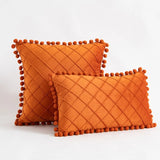 Premium Velvet Diamond Quilted Pillow Cover with Pom Design Sofa Pillow for Office Living Room 30x50cm 45x45cm Pillow Case