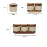 Popxstar Ceramic Seasoning Jar Retro Japanese Style Home Kitchen Salt Chili Sugar Jar Oil Pot Wooden Lid Spice Kitchen Utensils Modern