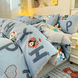 Popxstar  100% Cotton 4-Piece Duvet Cover Set (1 Duvet Cover 2 Pillowcases 1 sheet), Minimalist Cartoon Design, Ultra-Soft Bedding Set