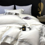 Popxstar  1000TC Egyptian Cotton Premium Solid Color Luxury Embroidery Bedding Set Soft Duvet Cover Flat Bed Sheet Pillowcases 4Pcs
