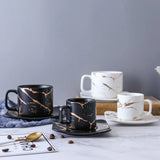 Popxstar  Marbling Matte Gold Products Series Japanese Style Black And White Cup And Saucer Case Tea Cup Glass Coffee Cup