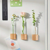 popxstar Originality Mini Magnetic Vase Cute Style Solid Wood Glass Test Tube Vase Flower Arrangement Fridge Magnet Decor Flower Vases