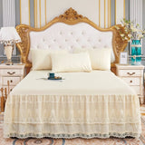Popxstar shabby chic New 3 Layers Bed Skirt Lace Ruffled Bed Skirt Couvre Lit Bedroom Bed Cover Bed Skirt Non-slip Mattress Cover Bedsheet Bedspread