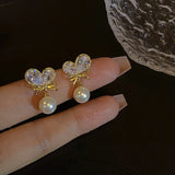 Popxstar Lovely Pearl Bow Earrings for Women Internet Design Versatile Drop Oil Vintage Earrings Fashion Jewelry Party Wedding Gifts