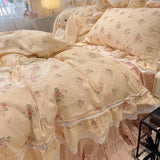 Popxstar  3/4Pcs Korean Princess Style Floral Lace Ruffle 100% Cotton Bedding Set Duvet Cover Bed Skirt/Bed Sheet/Fitted Sheet Pillowcases
