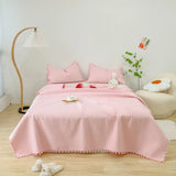 Popxstar INS Style White Ball Edge Quilted Quilt Blanket Bedspread Washed Solid Color Korean Princess Style Summer Thin Quilt 1/3Pc