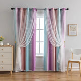 Popxstar Curtains For Living Room Bedroom Double Layers Sheer Rainbow Colorful Princess Home Decoration Drapes