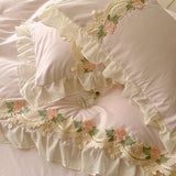 New INS Princess Style Bedding Sets Ruffle Lace Bow Quilt Cover Romantic Bedclothes Woman Girls Bedroom Duvet Cover 4pcs