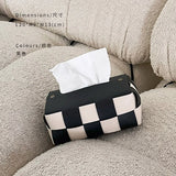 Popxstar Checkerboard Woven Tissue Box PU Leather Napkin Case Living Room Office Desktop Home Decoration Creative Paper Towel Cover