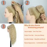 Popxstar 26inch Drawstring Clip in Ponytail Hair Extensions for Black Women Natural Synthetic Water Wave Ponytail Black Blonde Horse Tail