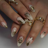 Popxstar 24pcs Romantic Y2k Star Press On Nails Gradient Blue French Style Gold Moon Designs Fake Nail Sweet Almond False Nails For Women