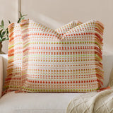 45x45/60x60cm Bohemian Pillow Covers Yarn-dyed Polka Dot Cushion Covers Tassel Edge Pillow Case for Living Room Bedroom Sofa Car