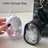 Popxstar Portable Mini Clear Zipper Storage Bag - Space-Saving Organizer for Earphones & Chargers, Versatile with Handy Keychain Loop