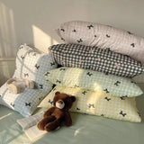 Popxstar  Plaid Bow Knot Pillow Cover Korean Y2k Fashions Girlish Heart Blackpink Room Decor Sleeping Pillow Cover Bedroom Decoration Gift