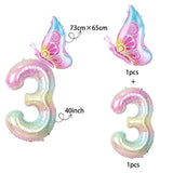 Popxstar  40Inch Colorful Gradient Number Balloon 0-9 Digit Foil Helium Balloon Butterfly Girl Birthday Party Decor Baby Shower Kids Gifts