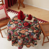 Home Decoration Round Tablecloth Pastoral Floral Jacquard Thickened Table Cloth with Tasseles Party Kitchen Dining Table Cover