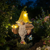 Popxstar  Solar Dwarf Garden Statue with Welcome Sign Whimsical Statue Featuring Sunflowers A Gift for Mom's Garden, Courtyard, or Lawn