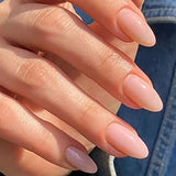 Popxstar  24pcs Nude Oval Fake Nails Press on Golden Leaves Design Full Cover Nail Tips Simple Almond Artificial False Nails Art Wearable