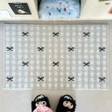 popxstar New Plaid Bow Knot Door Mat Korean Ins Waterproof Carpet Anti Slip Resistant To Dirt Silk Ring Mat PVC Bathroom Kitchen Carpet