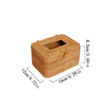 Decorative Handwoven Rattan Tissue Box With Lid Round Shape Wicker Tissue Box Single Roll Storage Box Retail Spaces