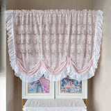 popxstar Korean Romantic Pink Flower Ruffled Lace Small Curtain Pink Tie up Adjustable Sheer Window Drapes For Living Room and Bedroom