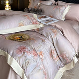 Popxstar  1000TC Lyocell Cotton Brushed Luxury Bedding Set Flowers Prints Duvet Cover Flat/Fitted Bed Sheet Pillowcases 4Pcs