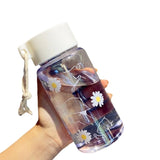 This Summer Cute Little Chrysanthemum Water Cup Comes in Two Styles  Frosted and Transparent  with A Handle for Easy Carrying