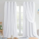 Popxstar  1pc Starry Hollow Polyester Blackout Curtain With Lace, Girls' Princess Style Dual-Layer Window Treatment Darkening Curtain