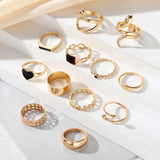 Popxstar Exaggerated Punk Rings Set Snake Heart Chain Butterfly Gold Color Metal Finger Ring for Women Fashion Jewelry Gift